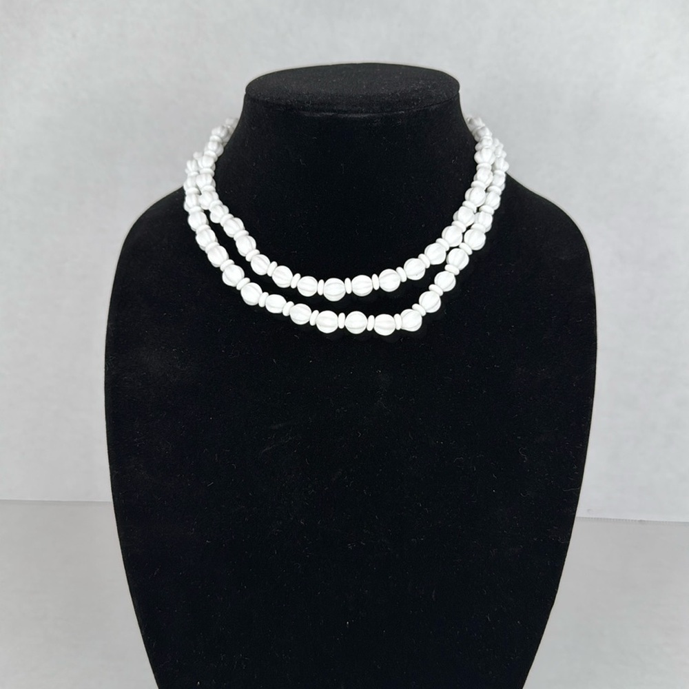 Vintage Estate 1940s white glass bead Double-Strand Necklace Lot A51
